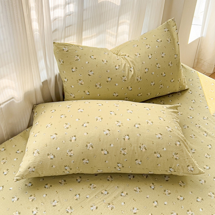 91家纺网 家纺一手货源 找家纺 纽缦家纺 2026春夏新款云感提花双层纱单床笠 床笠单件 落日暮年绿