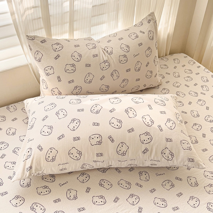 91家纺网 家纺一手货源 找家纺 纽缦家纺 2026春夏新款云感提花双层纱单床笠 床笠单件 猫咪恋人