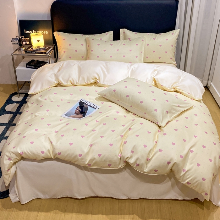 91家纺网 家纺一手货源 找家纺 （总）七七家纺 2026新款爱心系列高克重数码印花水洗真丝四件套