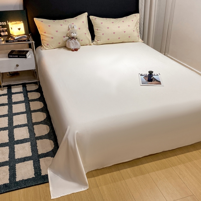 91家纺网 家纺一手货源 找家纺 七七家纺 2026新款爱心系列高克重数码印花水洗真丝四件套 爱心-白