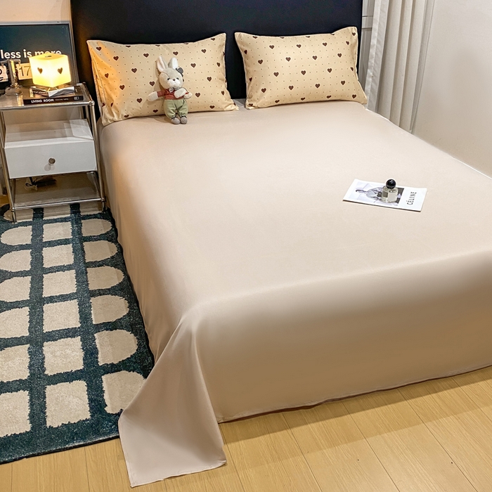 91家纺网 家纺一手货源 找家纺 七七家纺 2026新款爱心系列高克重数码印花水洗真丝四件套 爱心-咖