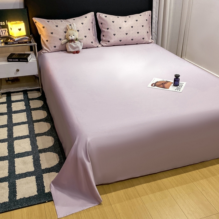 91家纺网 家纺一手货源 找家纺 七七家纺 2026新款爱心系列高克重数码印花水洗真丝四件套 爱心-紫