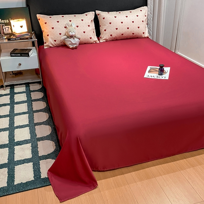 91家纺网 家纺一手货源 找家纺 七七家纺 2026新款爱心系列高克重数码印花水洗真丝四件套 爱心-红