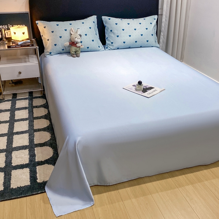 91家纺网 家纺一手货源 找家纺 七七家纺 2026新款爱心系列高克重数码印花水洗真丝四件套 爱心-蓝