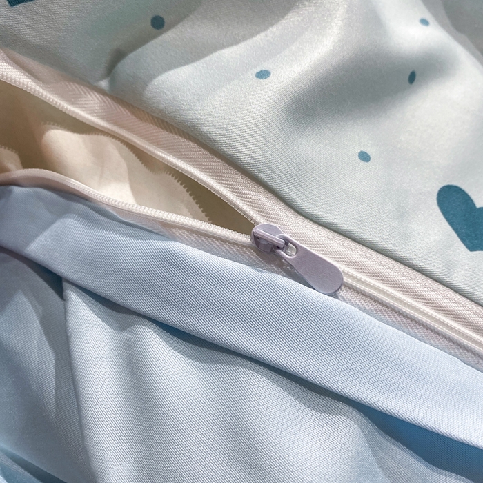 91家纺网 家纺一手货源 找家纺 七七家纺 2026新款爱心系列高克重数码印花水洗真丝四件套 爱心-蓝