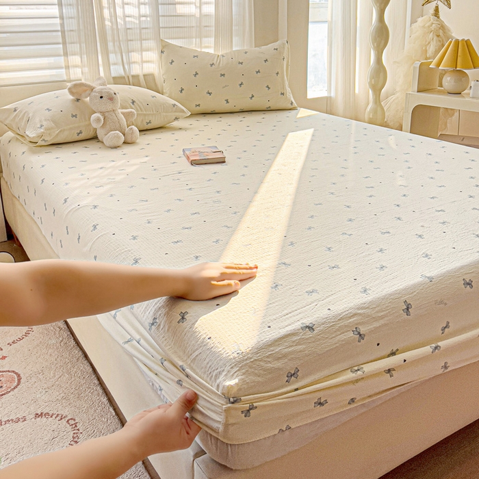 纽缦家纺 2026春夏新款云感提花双层纱单床笠 床笠单件 相思蓝