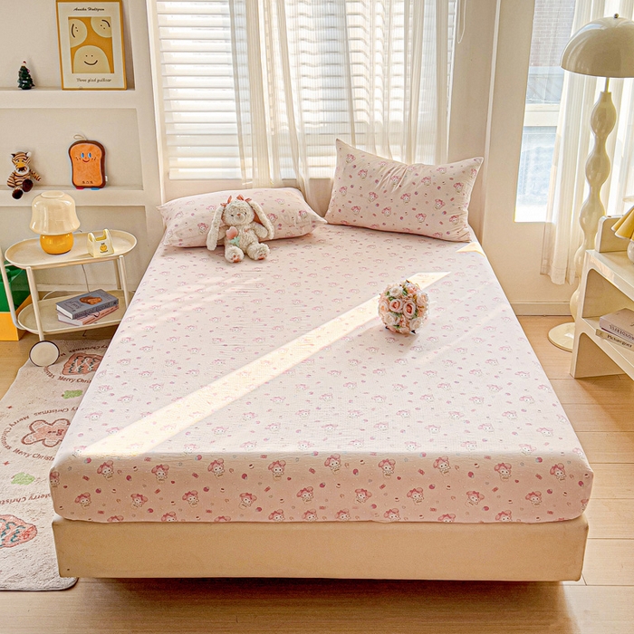 91家纺网 家纺一手货源 找家纺 纽缦家纺 2026春夏新款云感提花双层纱单床笠 床笠单件 小鸥鸥