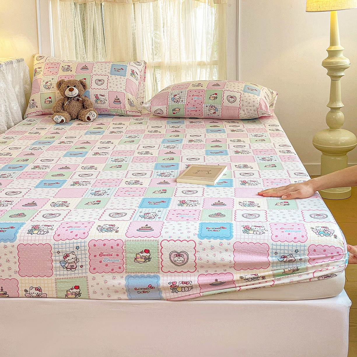 91家纺网 家纺一手货源 找家纺 纽缦家纺 2026春夏新款云感提花双层纱单床笠 床笠单件 蛋糕派