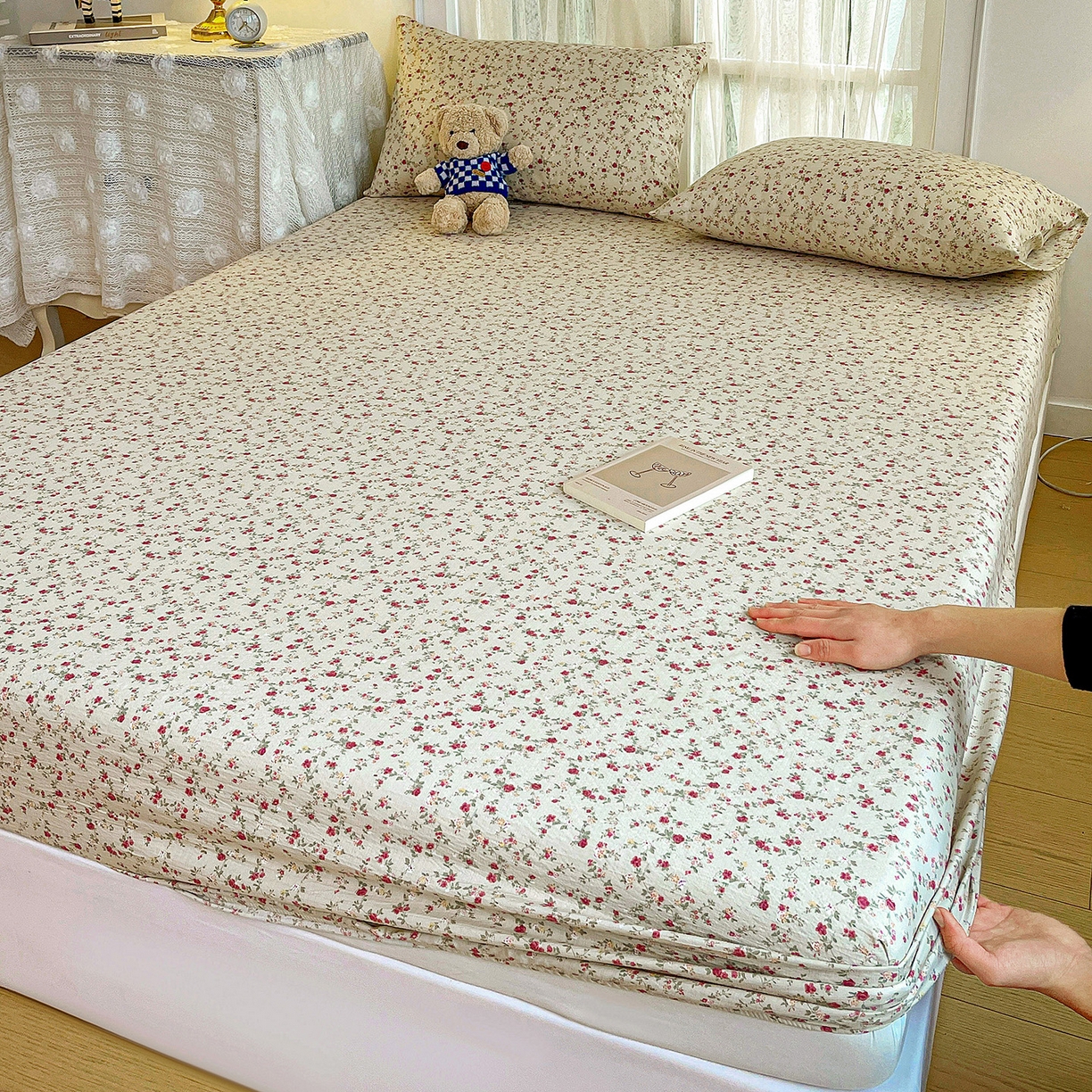 纽缦家纺 2026春夏新款云感提花双层纱单床笠 床笠单件 见花则喜