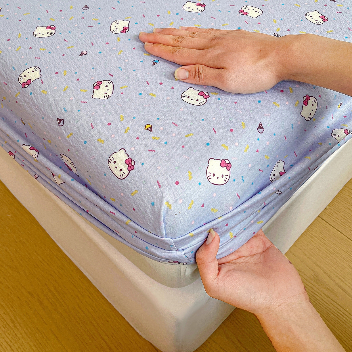 91家纺网 家纺一手货源 找家纺 纽缦家纺 2026春夏新款云感提花双层纱单床笠 床笠单件 蓝莓奶糖