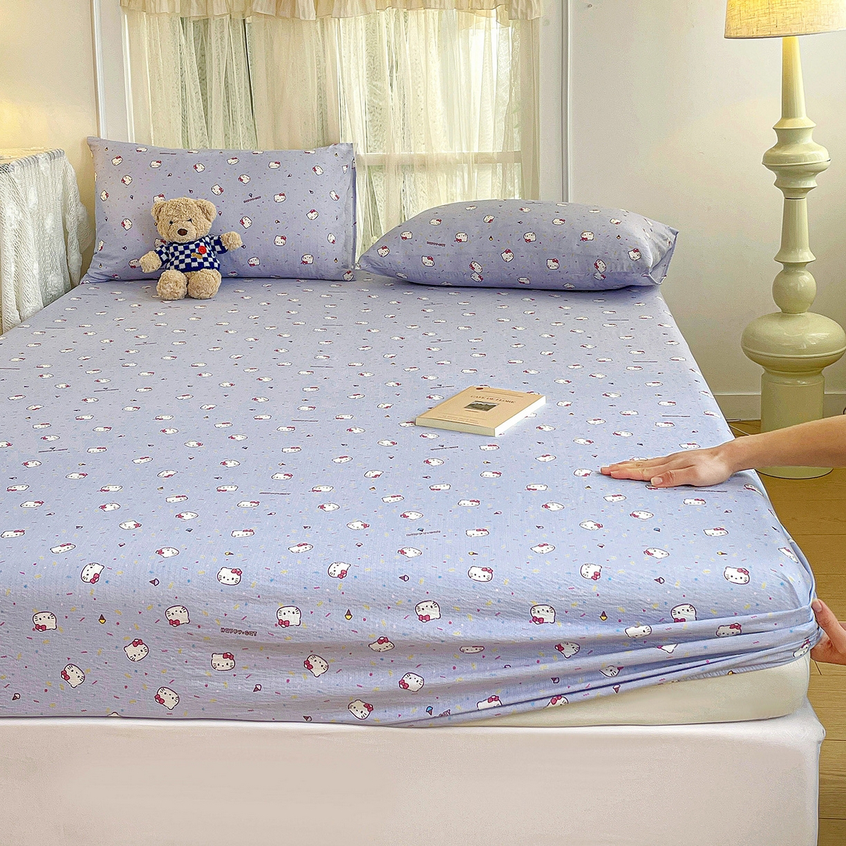 91家纺网 家纺一手货源 找家纺 纽缦家纺 2026春夏新款云感提花双层纱单床笠 床笠单件 蓝莓奶糖