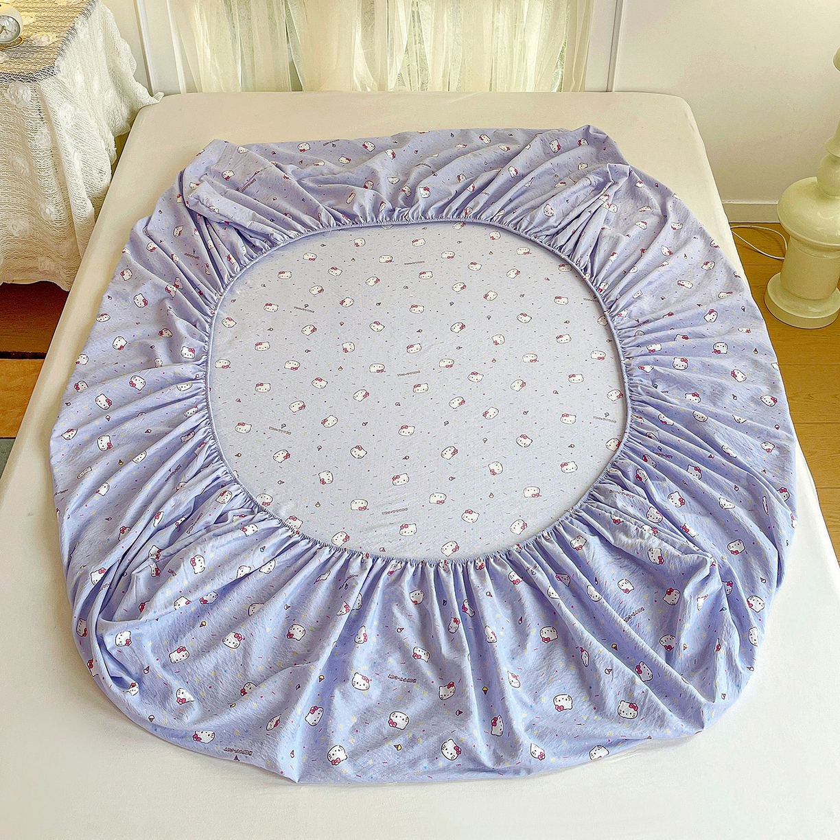 91家纺网 家纺一手货源 找家纺 纽缦家纺 2026春夏新款云感提花双层纱单床笠 床笠单件 蓝莓奶糖