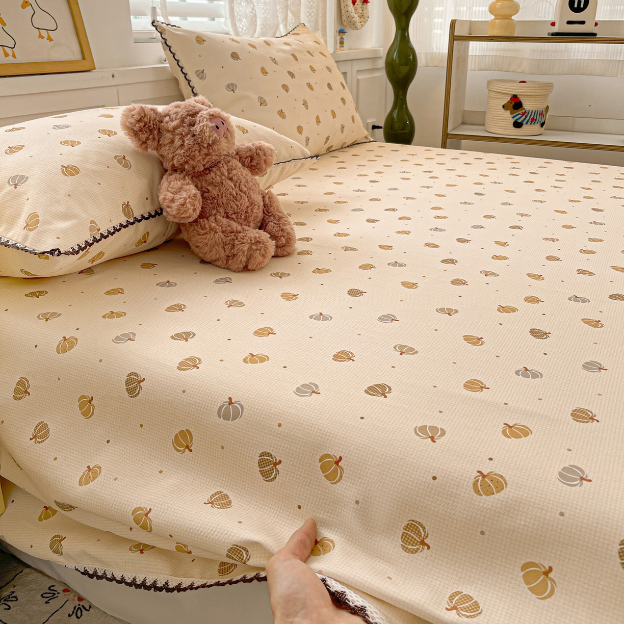 91家纺网 家纺一手货源 找家纺 纽缦家纺 2026新款舒适透气细沙卡通印花花边老粗布床单凉席席子 南瓜集市-桔