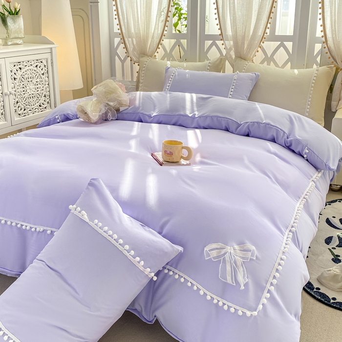 91家纺网 家纺一手货源 找家纺 七七家纺 2026新款亲肤磨毛马卡龙小毛球四件套 小毛球-幻紫