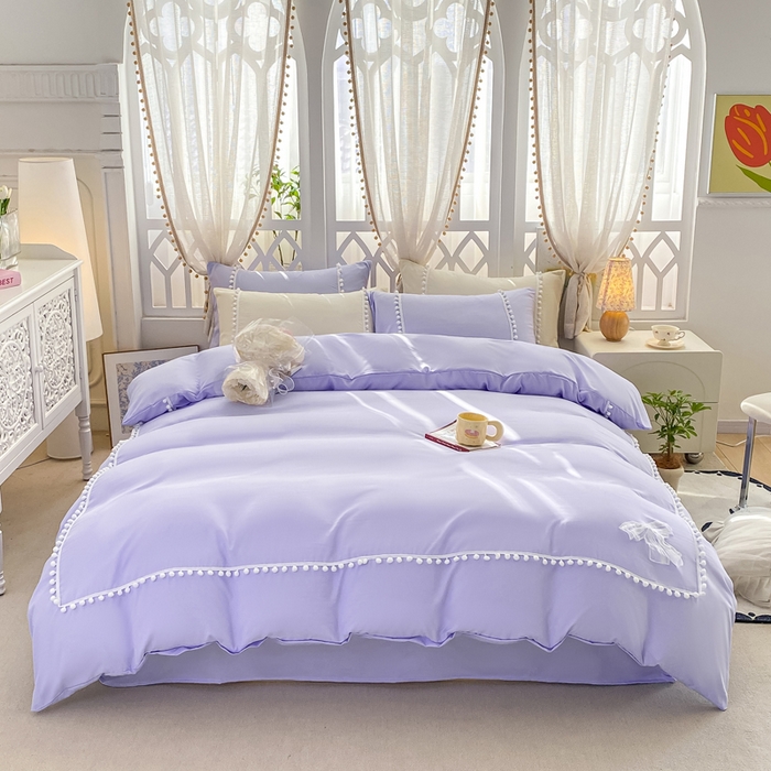 91家纺网 家纺一手货源 找家纺 七七家纺 2026新款亲肤磨毛马卡龙小毛球四件套 小毛球-幻紫