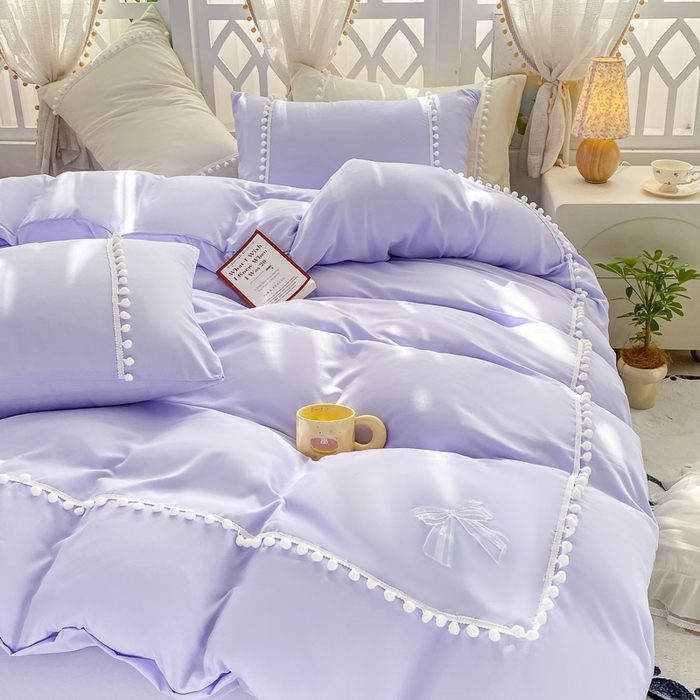 91家纺网 家纺一手货源 找家纺 七七家纺 2026新款亲肤磨毛马卡龙小毛球四件套 小毛球-幻紫