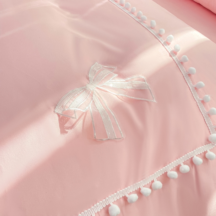 91家纺网 家纺一手货源 找家纺 七七家纺 2026新款亲肤磨毛马卡龙小毛球四件套 小毛球-粉玉