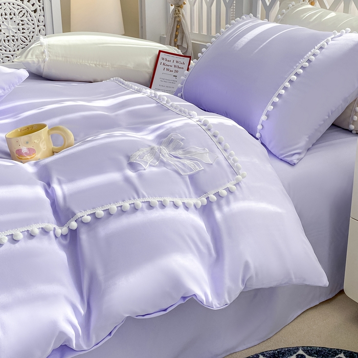 91家纺网 家纺一手货源 找家纺 七七家纺 2026新款亲肤磨毛马卡龙小毛球四件套 小毛球-幻紫