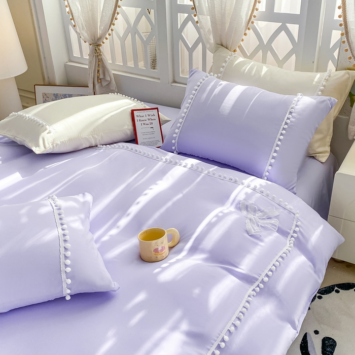 91家纺网 家纺一手货源 找家纺 七七家纺 2026新款亲肤磨毛马卡龙小毛球四件套 小毛球-幻紫