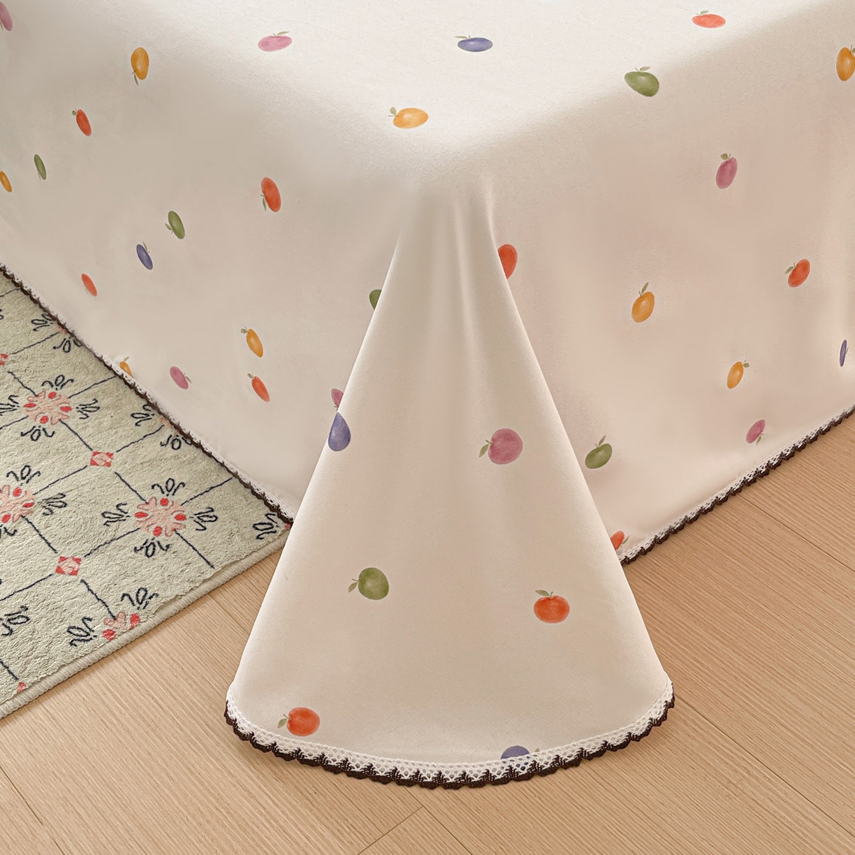 91家纺网 家纺一手货源 找家纺 纽缦家纺 2026新款舒适透气细沙卡通印花花边老粗布床单凉席席子 七彩苹果-米