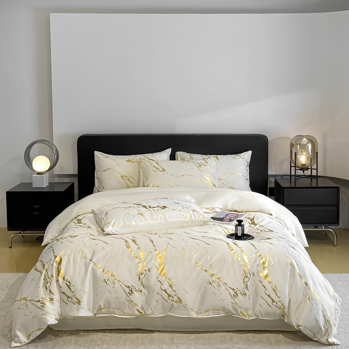 91家纺网 家纺一手货源 找家纺 （总）宇航家纺 2026新款简约烫金冷淡风水洗真丝四件套-大理石纹系列