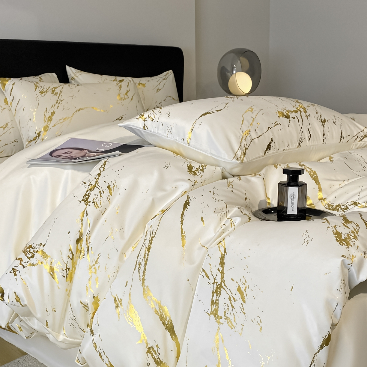 91家纺网 家纺一手货源 找家纺 （总）宇航家纺 2026新款简约烫金冷淡风水洗真丝四件套-大理石纹系列