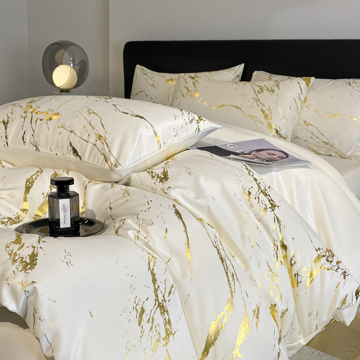 91家纺网 家纺一手货源 找家纺 （总）宇航家纺 2026新款简约烫金冷淡风水洗真丝四件套-大理石纹系列