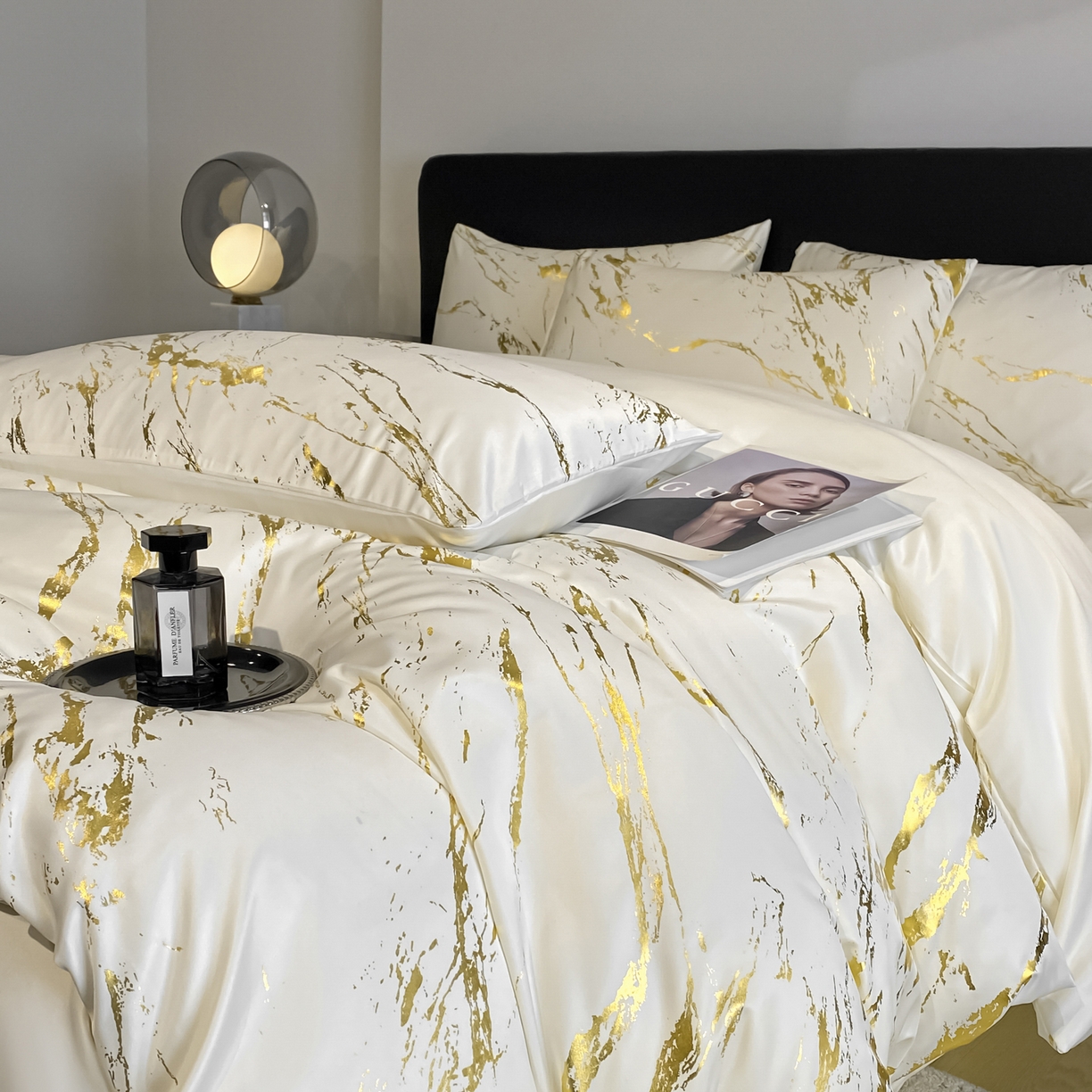 91家纺网 家纺一手货源 找家纺 （总）宇航家纺 2026新款简约烫金冷淡风水洗真丝四件套-大理石纹系列