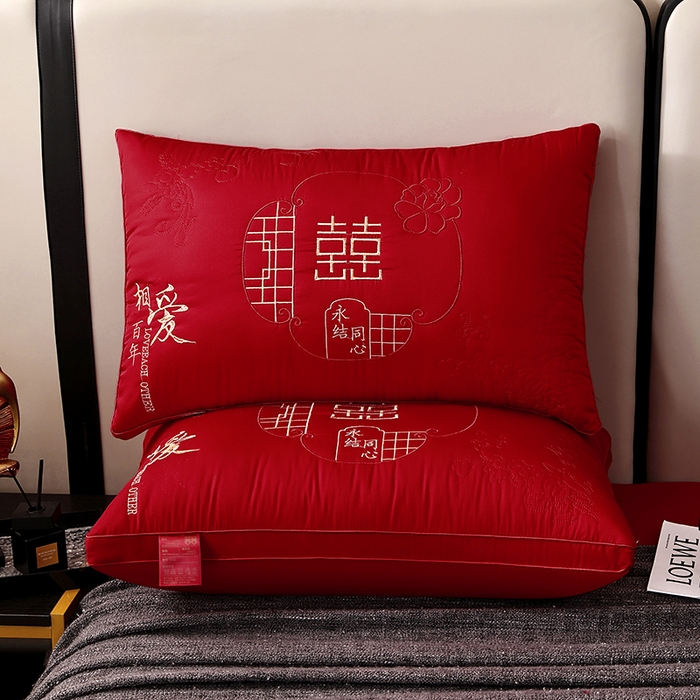 91家纺网 家纺一手货源 找家纺 糖果枕芯 2026新款婚庆结婚大红枕芯喜庆婚庆新人新娘新郎结婚专用枕芯 相爱百年