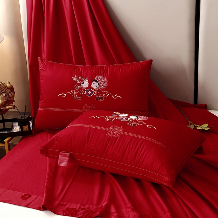 91家纺网 家纺一手货源 找家纺 糖果枕芯 2026新款婚庆结婚大红枕芯喜庆婚庆新人新娘新郎结婚专用枕芯 相亲相爱