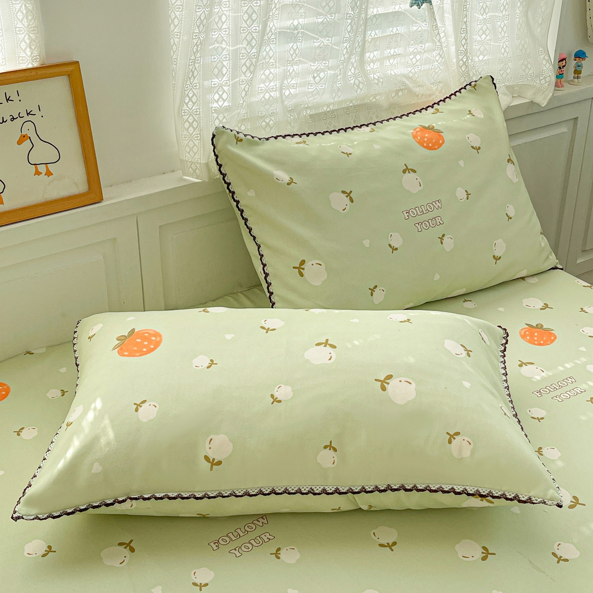 91家纺网 家纺一手货源 找家纺 纽缦家纺 2026新款舒适透气细沙卡通印花花边老粗布床单凉席席子 清香莓果-绿