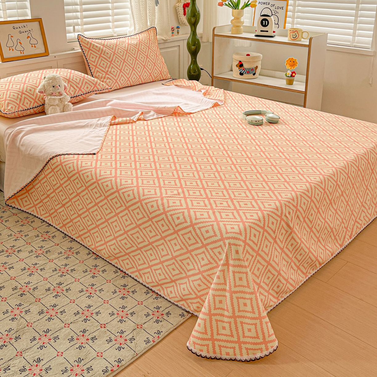 91家纺网 家纺一手货源 找家纺 纽缦家纺 2026新款舒适透气细沙卡通印花花边老粗布床单凉席席子 图文迷宫-黄