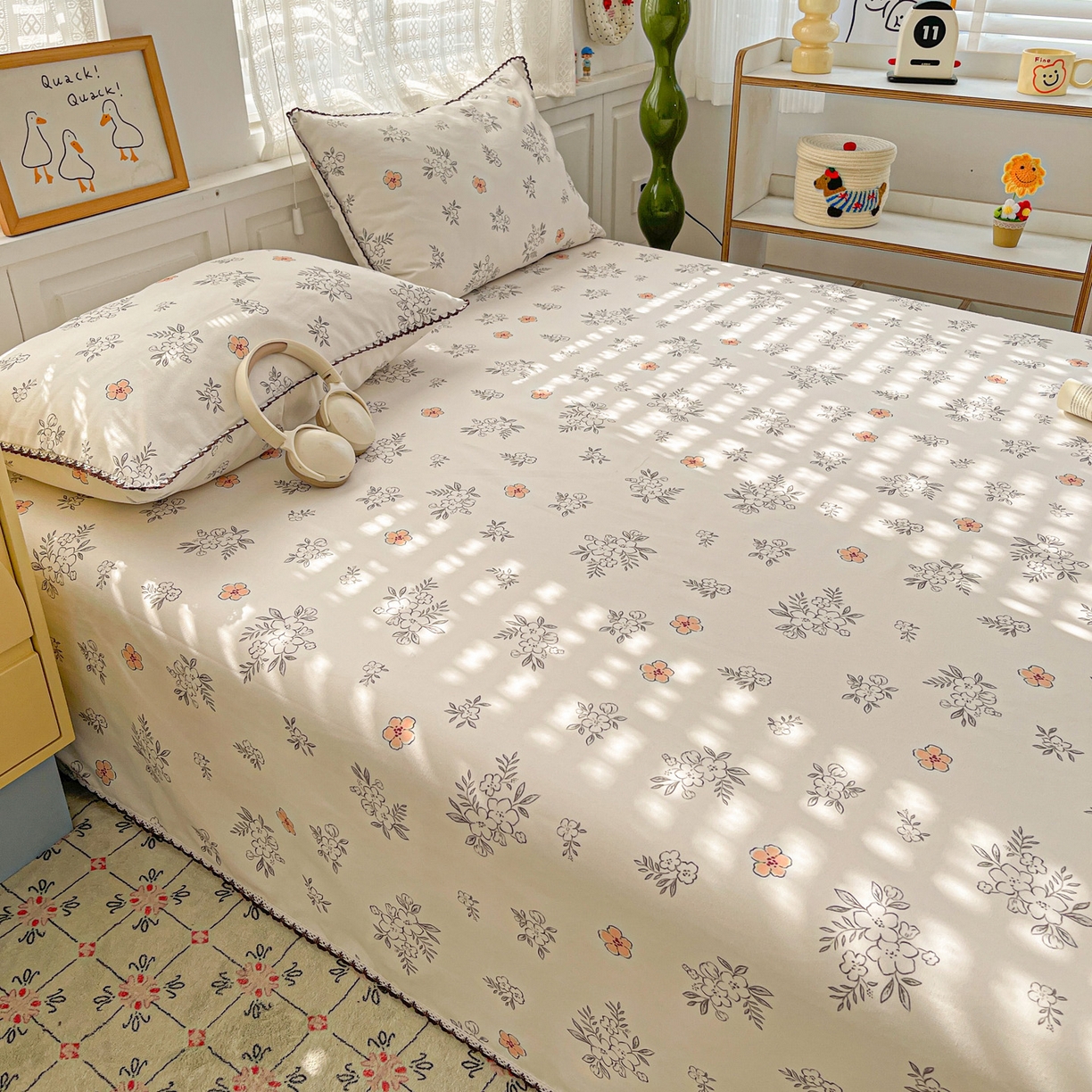 91家纺网 家纺一手货源 找家纺 纽缦家纺 2026新款舒适透气细沙卡通印花花边老粗布床单凉席席子 望夏花艺-米