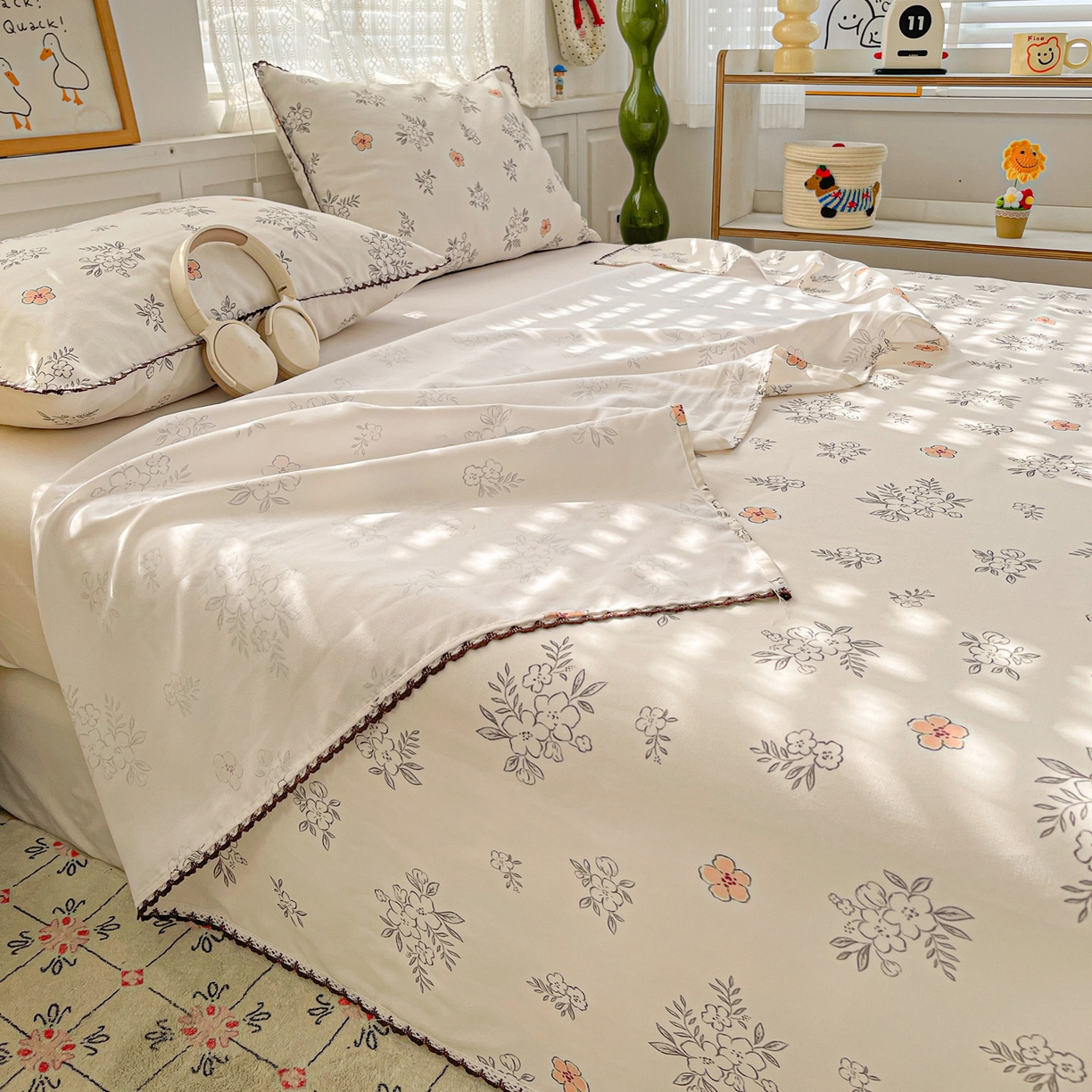 91家纺网 家纺一手货源 找家纺 纽缦家纺 2026新款舒适透气细沙卡通印花花边老粗布床单凉席席子 望夏花艺-米