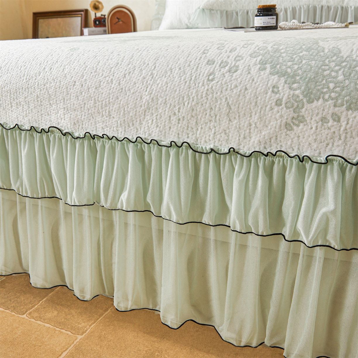 91家纺网 家纺一手货源 找家纺 恒爱家纺 2026新款南极豆超细旦软席三件套 甜蜜生活-绿