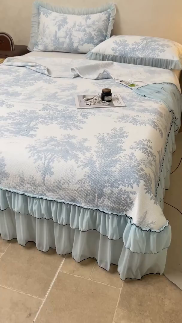 91家纺网 家纺一手货源 找家纺 恒爱家纺 2026新款南极豆超细旦软席三件套 沙漠胡杨-蓝