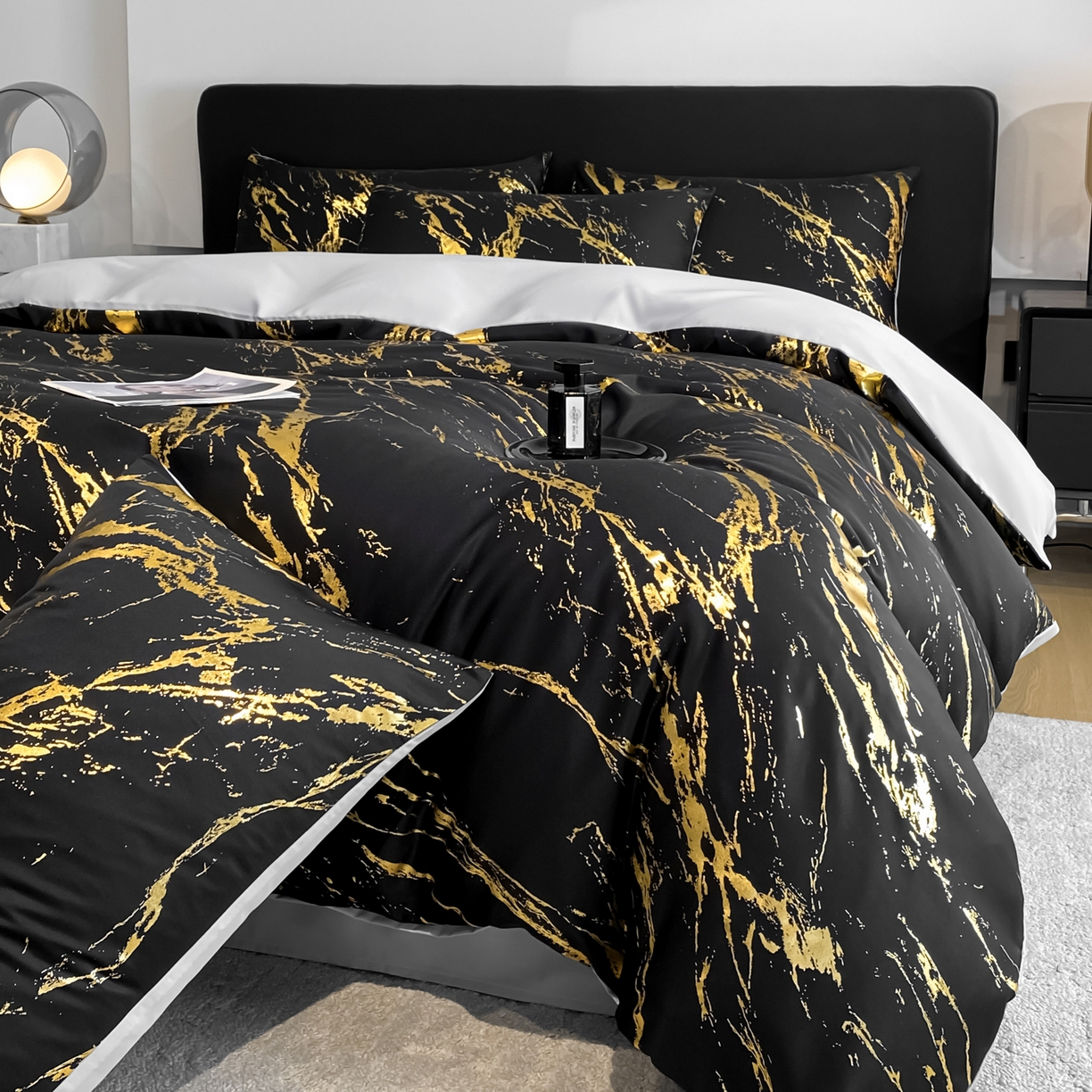 91家纺网 家纺一手货源 找家纺 （总）宇航家纺 2026新款简约烫金冷淡风水洗真丝四件套-大理石纹系列