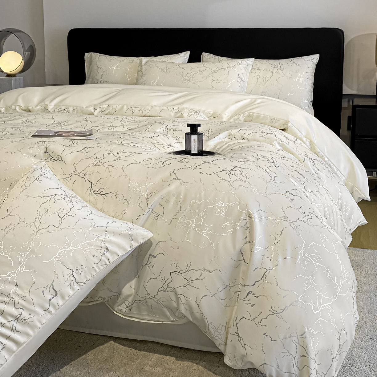 91家纺网 家纺一手货源 找家纺 （总）宇航家纺 2026新款简约烫金冷淡风水洗真丝四件套-大理石纹系列