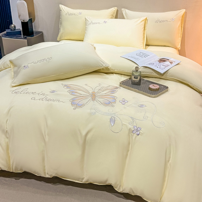 91家纺网 家纺一手货源 找家纺 七七家纺 2026新款加厚精工刺绣四件套-蝶舞 蝶舞-鹅黄
