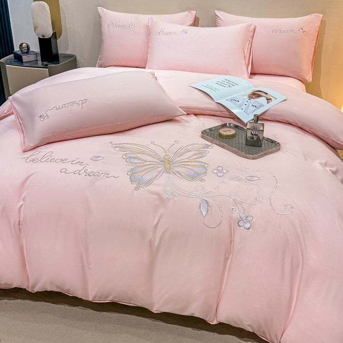 91家纺网 家纺一手货源 找家纺 七七家纺 2026新款加厚精工刺绣四件套-蝶舞 蝶舞-粉玉