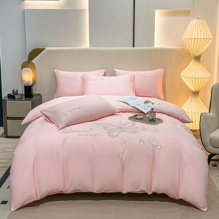 91家纺网 家纺一手货源 找家纺 七七家纺 2026新款加厚精工刺绣四件套-蝶舞 蝶舞-粉玉