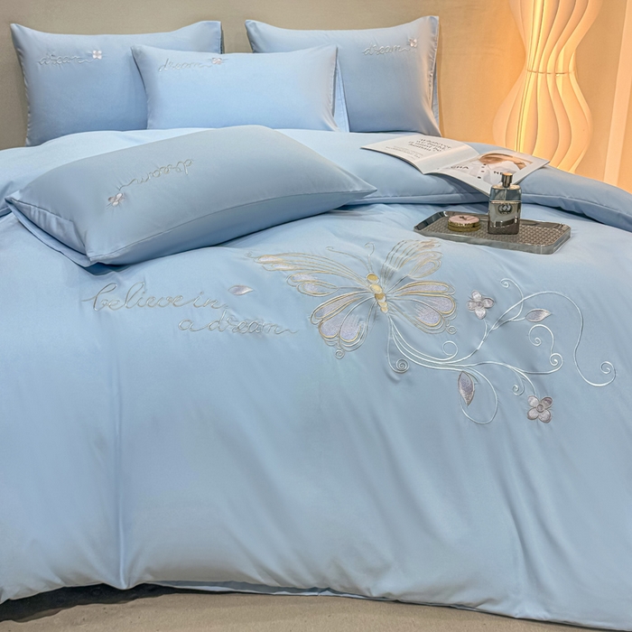 91家纺网 家纺一手货源 找家纺 七七家纺 2026新款加厚精工刺绣四件套-蝶舞 蝶舞-天蓝