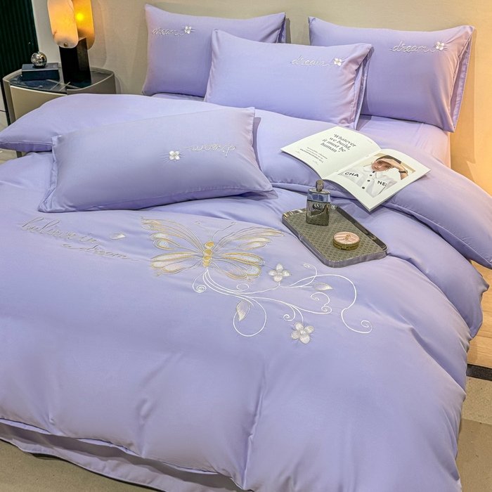 91家纺网 家纺一手货源 找家纺 七七家纺 2026新款加厚精工刺绣四件套-蝶舞 蝶舞-幻紫