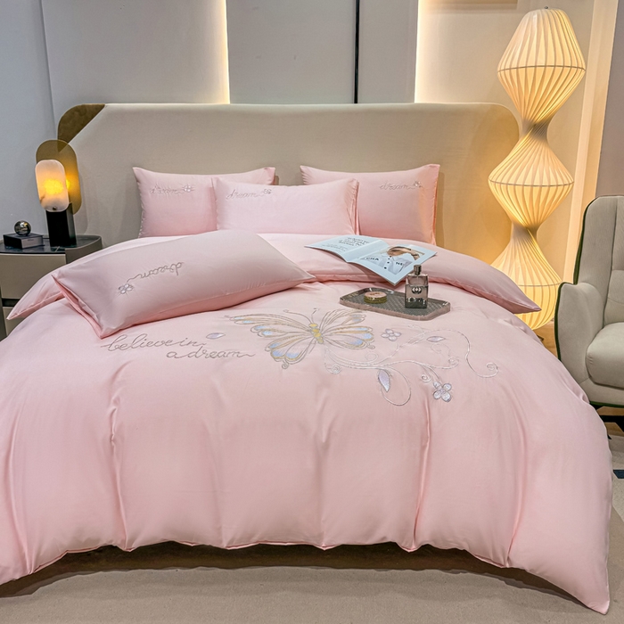 91家纺网 家纺一手货源 找家纺 七七家纺 2026新款加厚精工刺绣四件套-蝶舞 蝶舞-粉玉