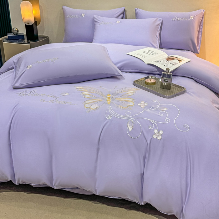 91家纺网 家纺一手货源 找家纺 七七家纺 2026新款加厚精工刺绣四件套-蝶舞 蝶舞-幻紫