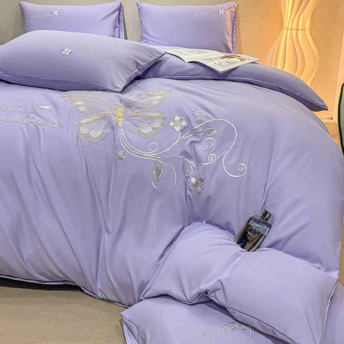 91家纺网 家纺一手货源 找家纺 七七家纺 2026新款加厚精工刺绣四件套-蝶舞 蝶舞-幻紫