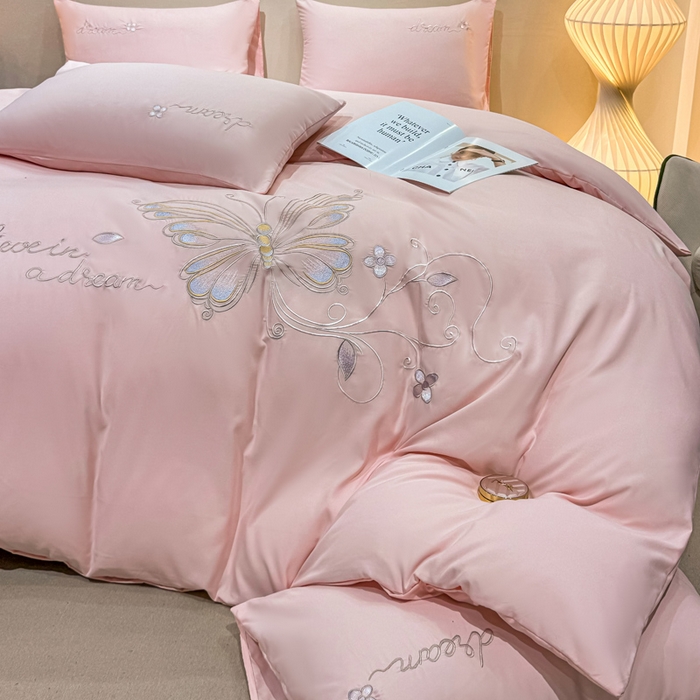 91家纺网 家纺一手货源 找家纺 七七家纺 2026新款加厚精工刺绣四件套-蝶舞 蝶舞-粉玉