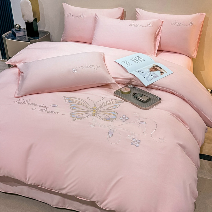 91家纺网 家纺一手货源 找家纺 七七家纺 2026新款加厚精工刺绣四件套-蝶舞 蝶舞-粉玉