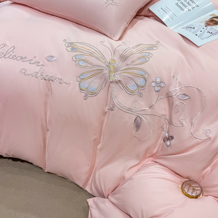 91家纺网 家纺一手货源 找家纺 七七家纺 2026新款加厚精工刺绣四件套-蝶舞 蝶舞-粉玉