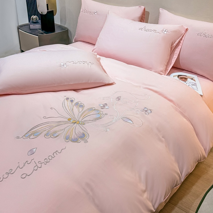 七七家纺 2026新款加厚精工刺绣四件套-蝶舞 蝶舞-粉玉